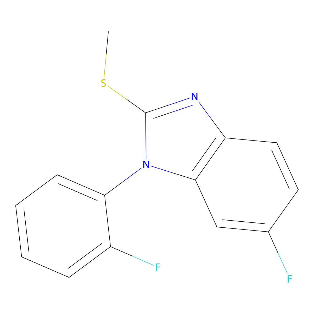 6-fluoro-1-(2-fluorophenyl)-2-(methylsulfanyl)-1H-1,3-benzodiazole molecular structure, CAS 1461708-49-5