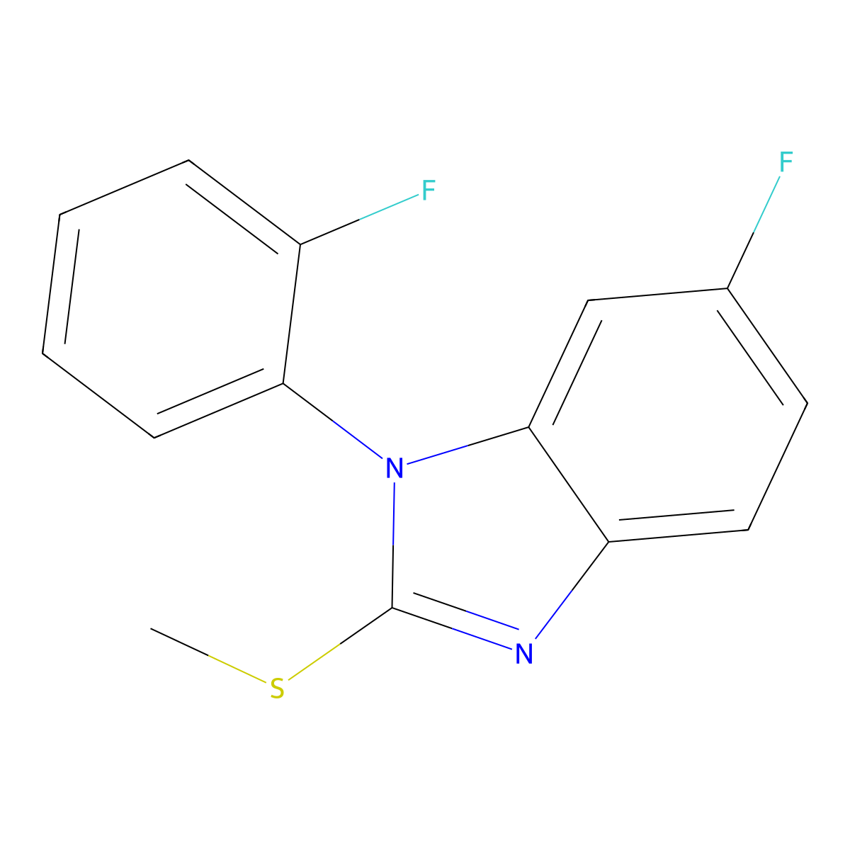 6-fluoro-1-(2-fluorophenyl)-2-(methylsulfanyl)-1H-1,3-benzodiazole molecular structure, CAS 1461708-49-5