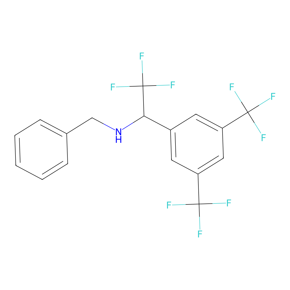 Benzyl({1-[3,5-bis(trifluoromethyl)phenyl]-2,2,2-trifluoroethyl})amine molecular structure, CAS 1461708-64-4