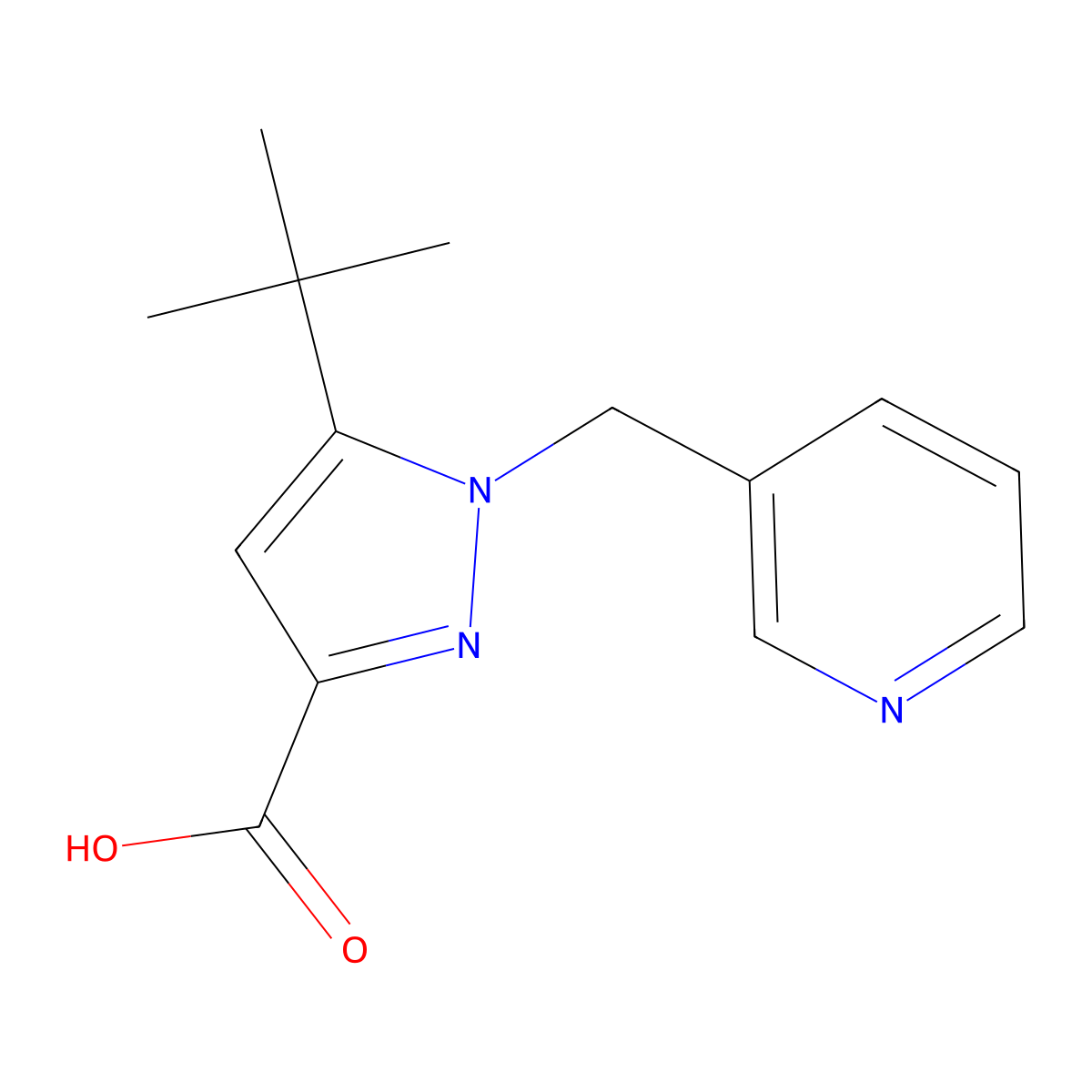 5-tert-Butyl-1-(pyridin-3-ylmethyl)-1H-pyrazole-3-carboxylic acid molecular structure, CAS 1461708-66-6
