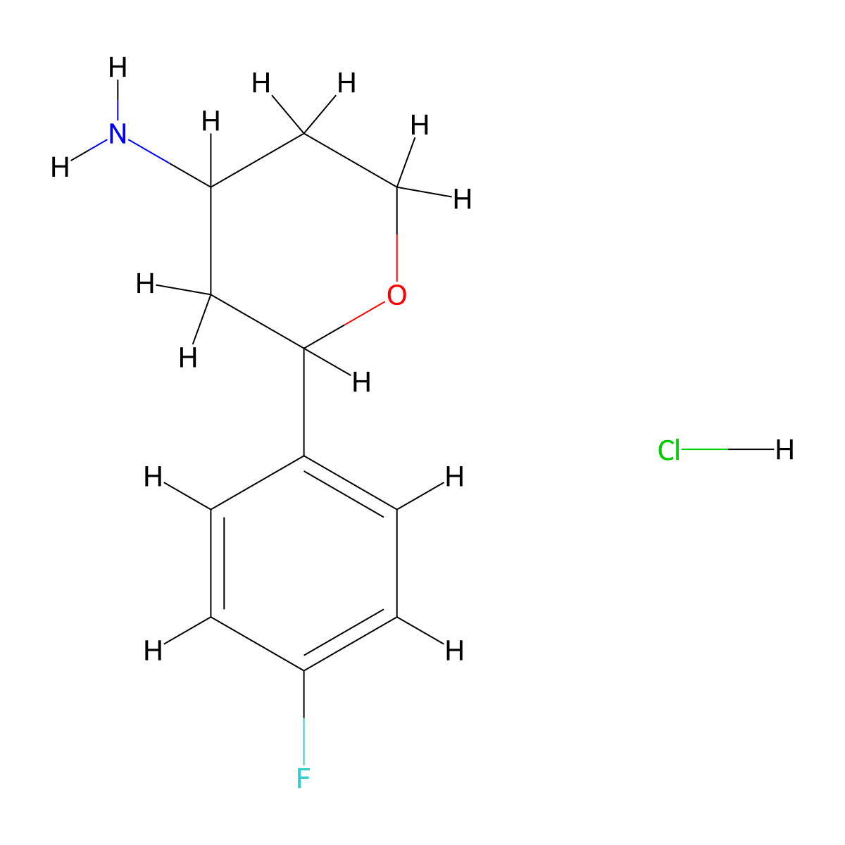 2-(4-Fluorophenyl)oxan-4-amine hydrochloride molecular structure, CAS 1461709-20-5