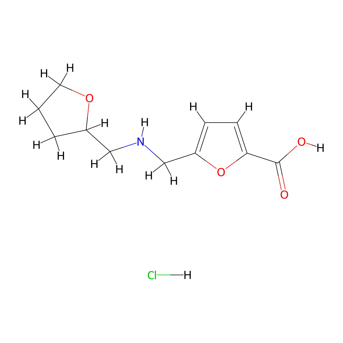 5-({[(Oxolan-2-yl)methyl]amino}methyl)furan-2-carboxylic acid hydrochloride molecular structure, CAS 1461709-31-8