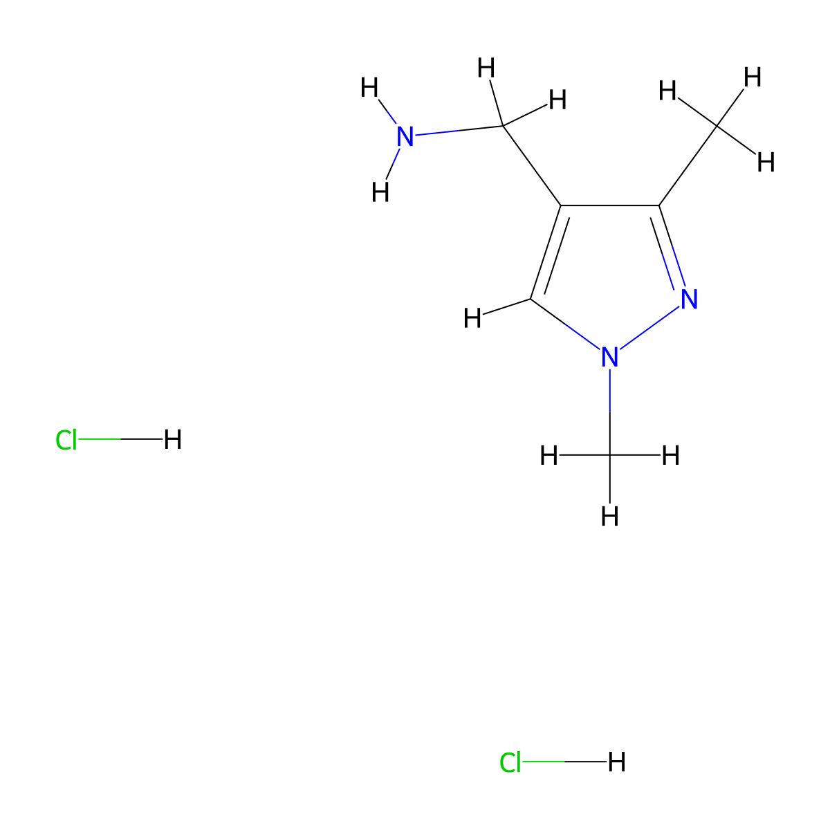 (1,3-dimethyl-1H-pyrazol-4-yl)methanamine dihydrochloride molecular structure, CAS 1461713-58-5