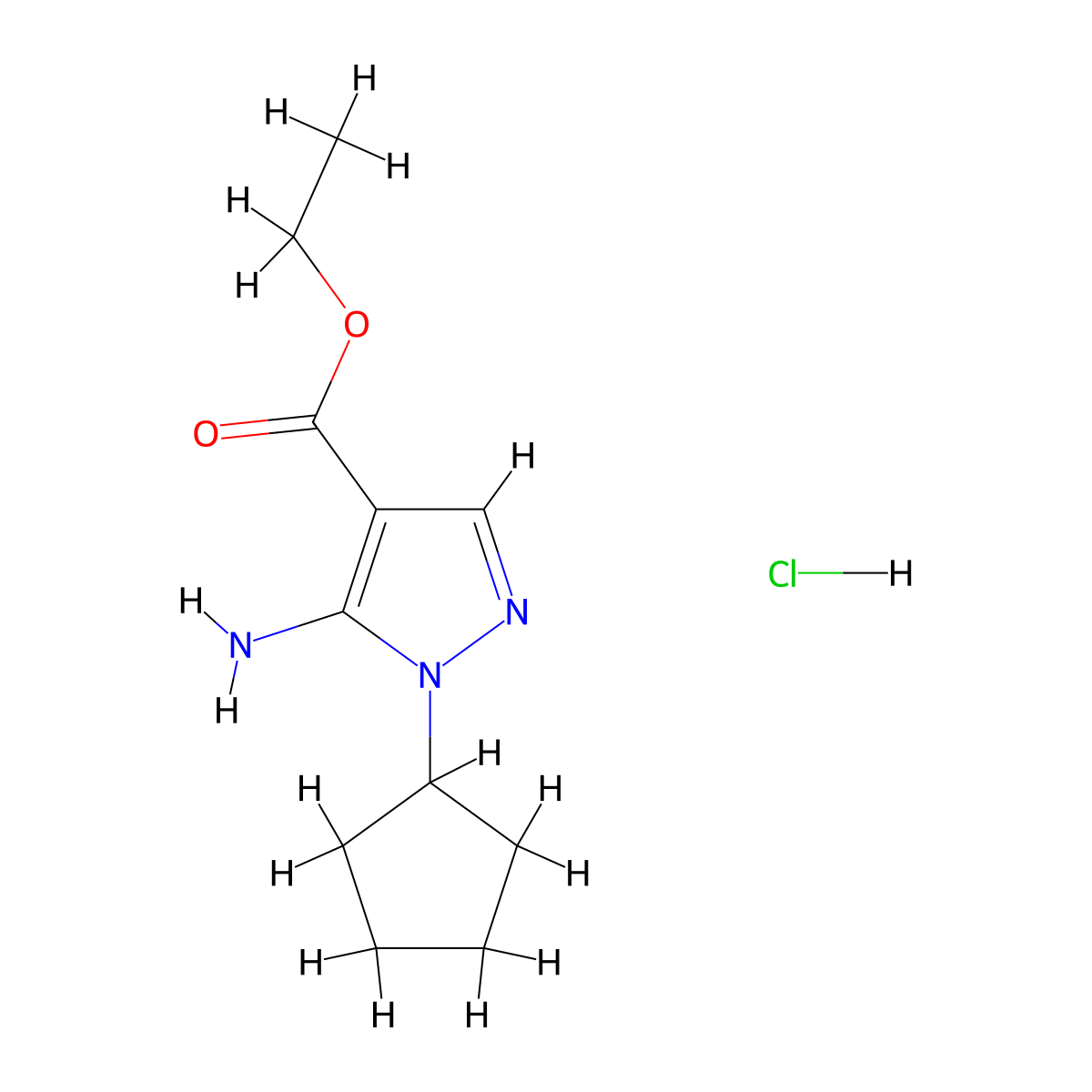 ethyl 5-amino-1-cyclopentyl-1H-pyrazole-4-carboxylate hydrochloride molecular structure, CAS 1461713-61-0