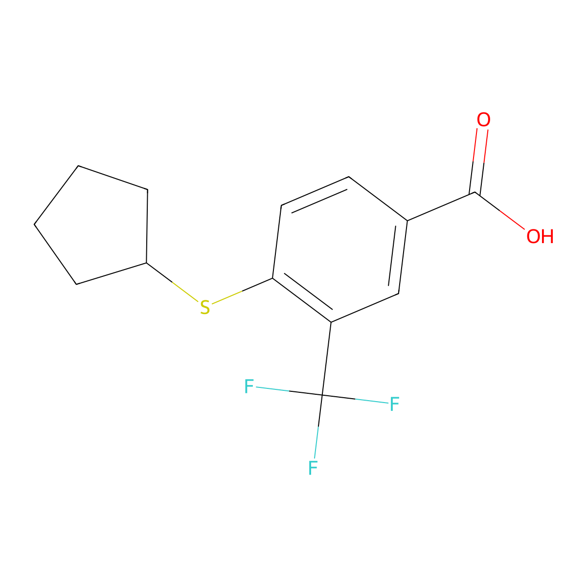 4-(Cyclopentylsulfanyl)-3-(trifluoromethyl)benzoic acid molecular structure, CAS 1461713-63-2