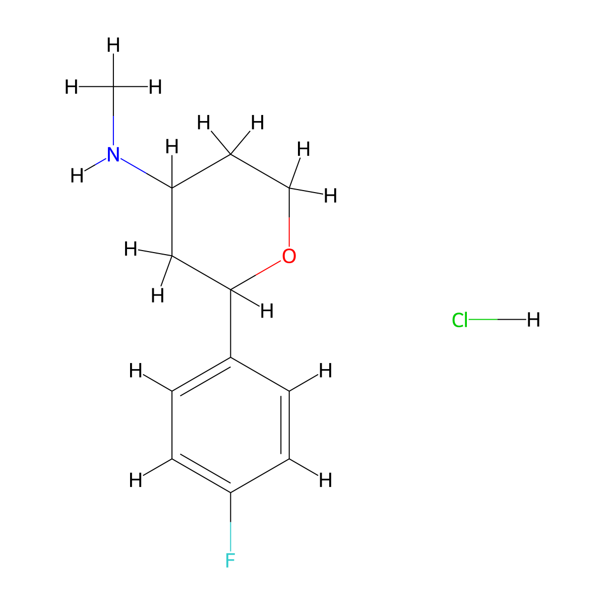 2-(4-fluorophenyl)-N-methyloxan-4-amine hydrochloride molecular structure, CAS 1461714-03-3
