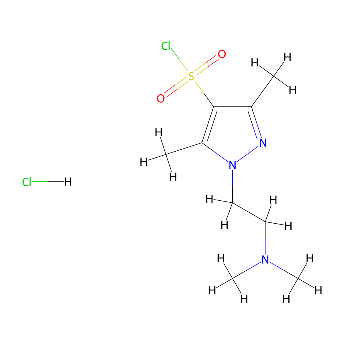 1-(2-(dimethylamino)ethyl)-3,5-dimethyl-1H-pyrazole-4-sulfonyl chloride hydrochloride molecular structure, CAS 1461714-10-2