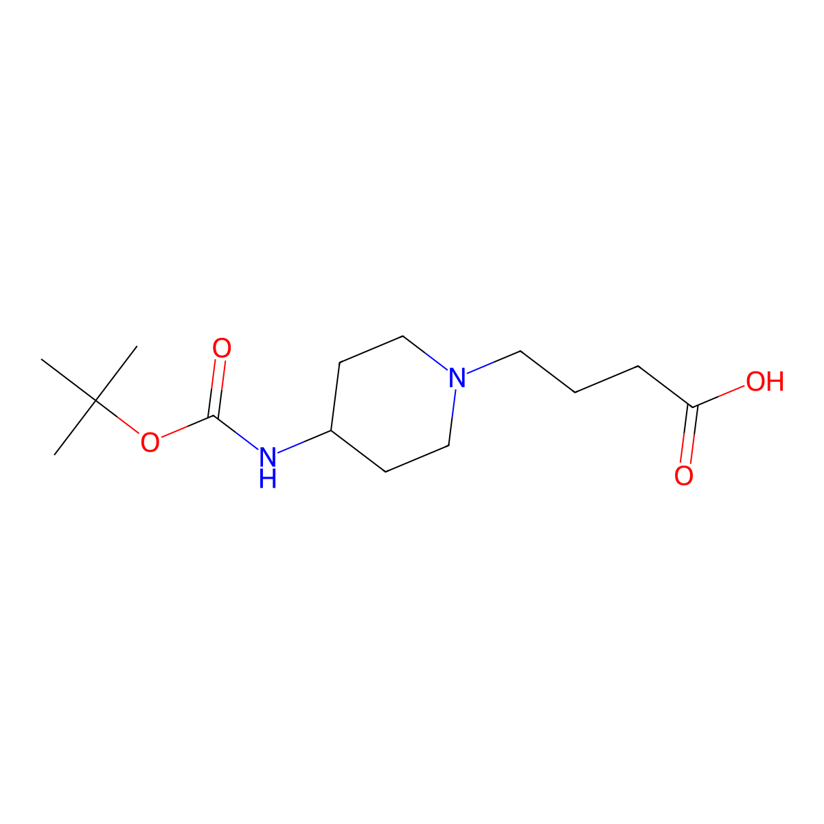 4-(4-(((Tert-butoxy)carbonyl)amino)piperidin-1-yl)butanoic acid molecular structure, CAS 1461714-30-6