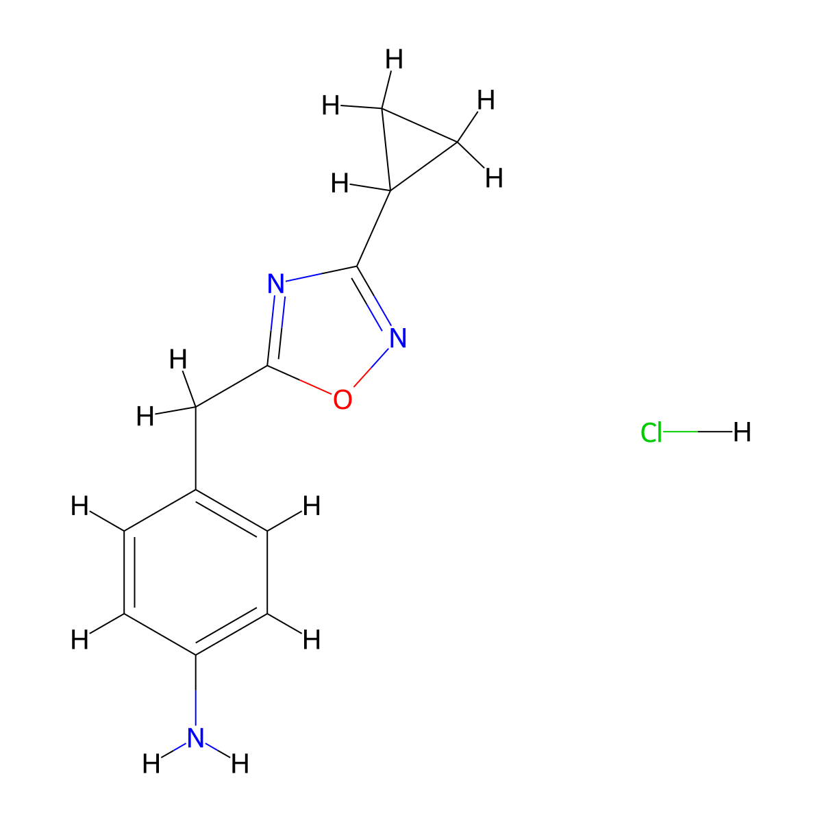 4-[(3-Cyclopropyl-1,2,4-oxadiazol-5-yl)methyl]aniline hydrochloride molecular structure, CAS 1461714-35-1