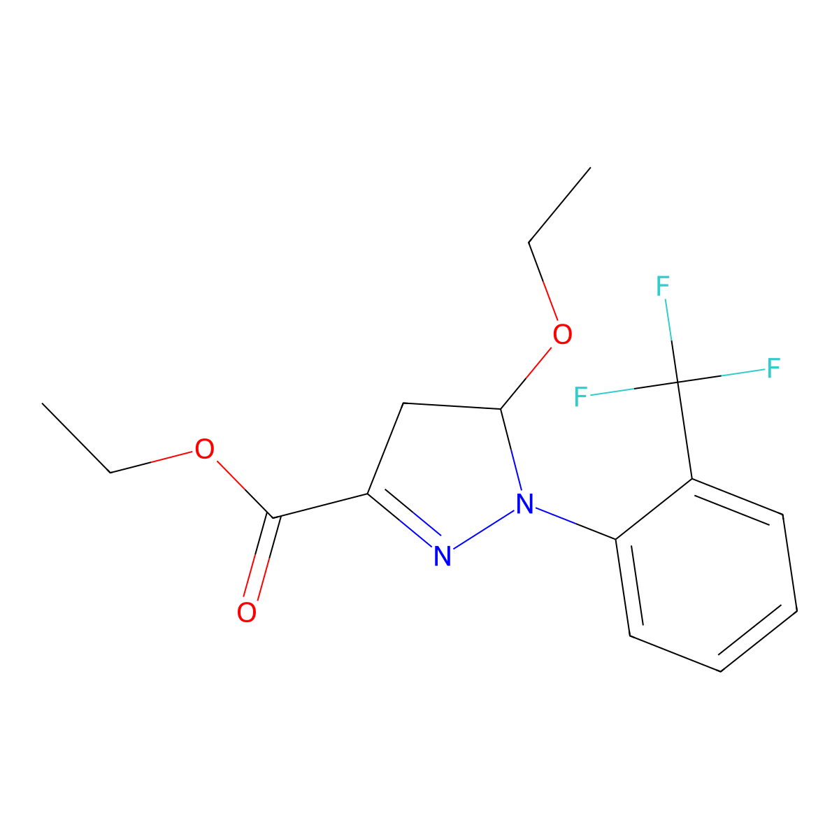 ethyl 5-ethoxy-1-[2-(trifluoromethyl)phenyl]-4,5-dihydro-1H-pyrazole-3-carboxylate molecular structure, CAS 1461714-53-3