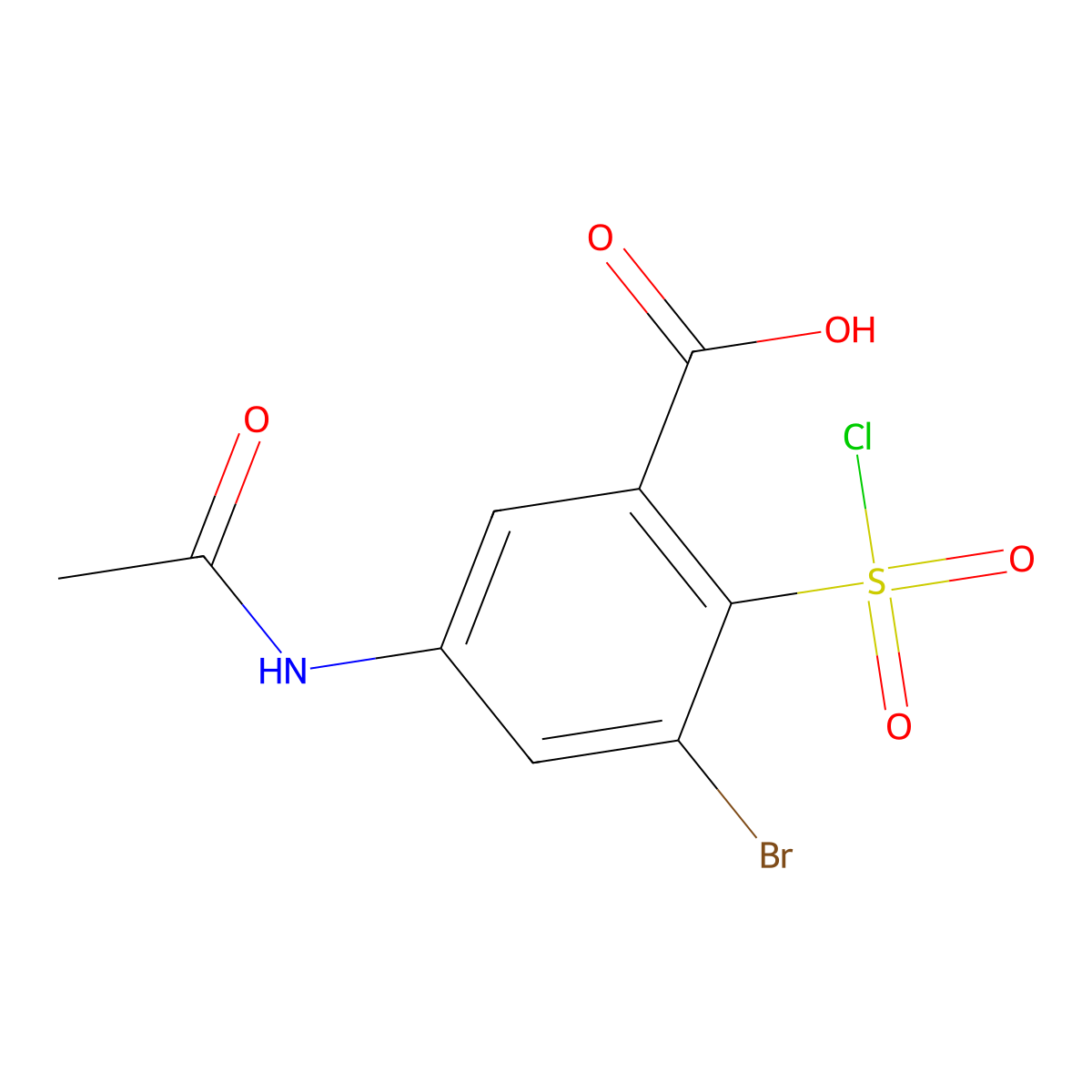 3-Bromo-2-(chlorosulfonyl)-5-acetamidobenzoic acid molecular structure, CAS 1461714-64-6