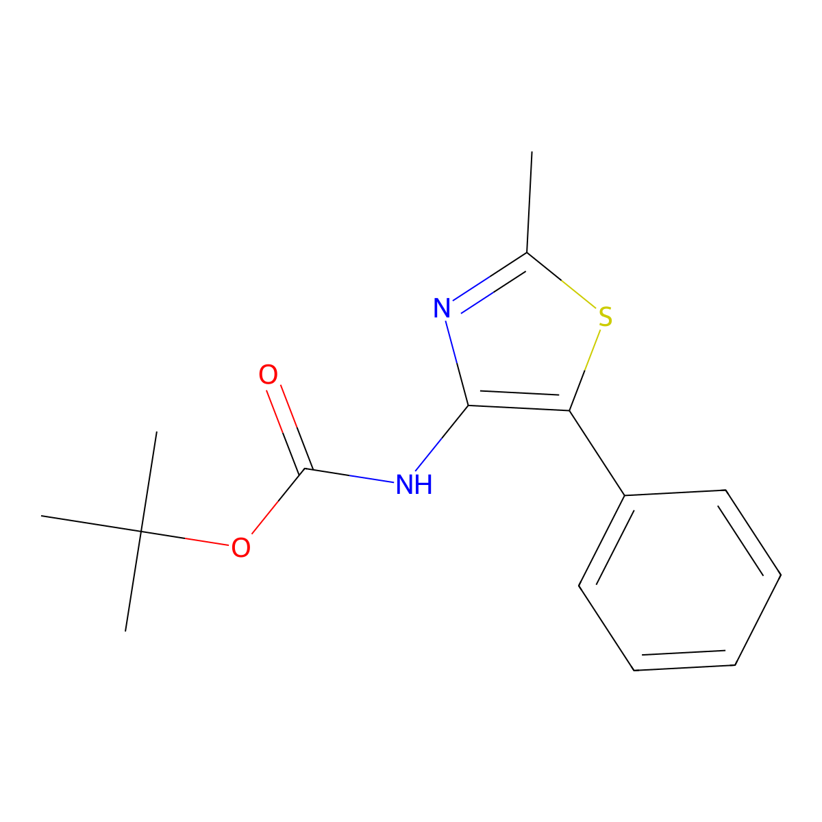 tert-Butyl N-(2-methyl-5-phenyl-1,3-thiazol-4-yl)carbamate molecular structure, CAS 1461715-15-0
