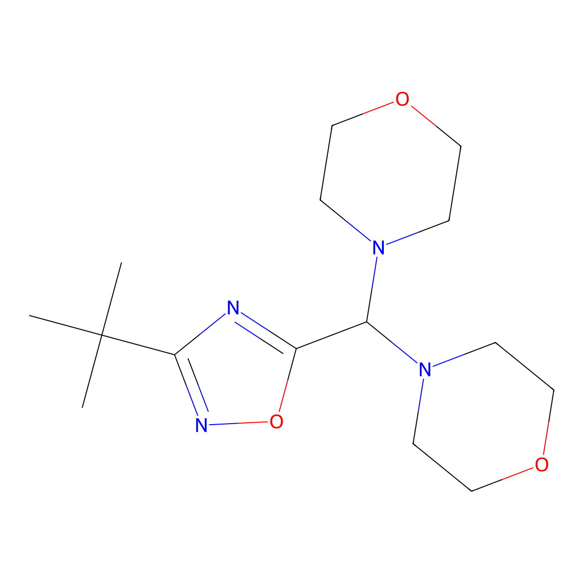 4-[(3-Tert-butyl-1,2,4-oxadiazol-5-yl)(morpholin-4-yl)methyl]morpholine molecular structure, CAS 1461715-29-6