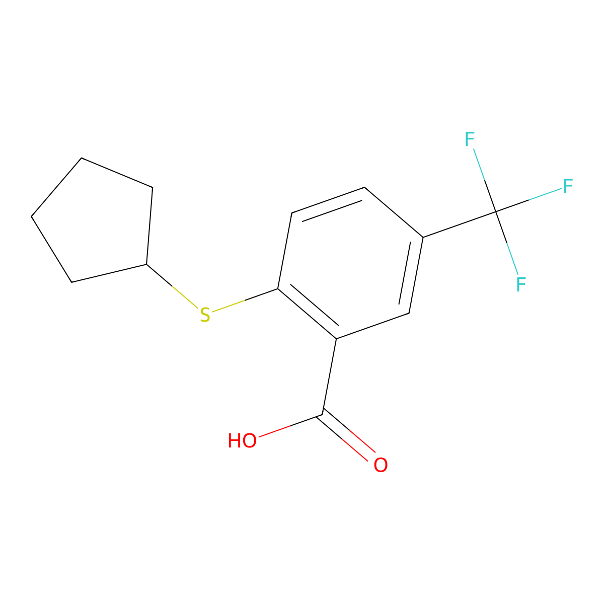 2-(Cyclopentylsulfanyl)-5-(trifluoromethyl)benzoic acid molecular structure, CAS 1461715-37-6
