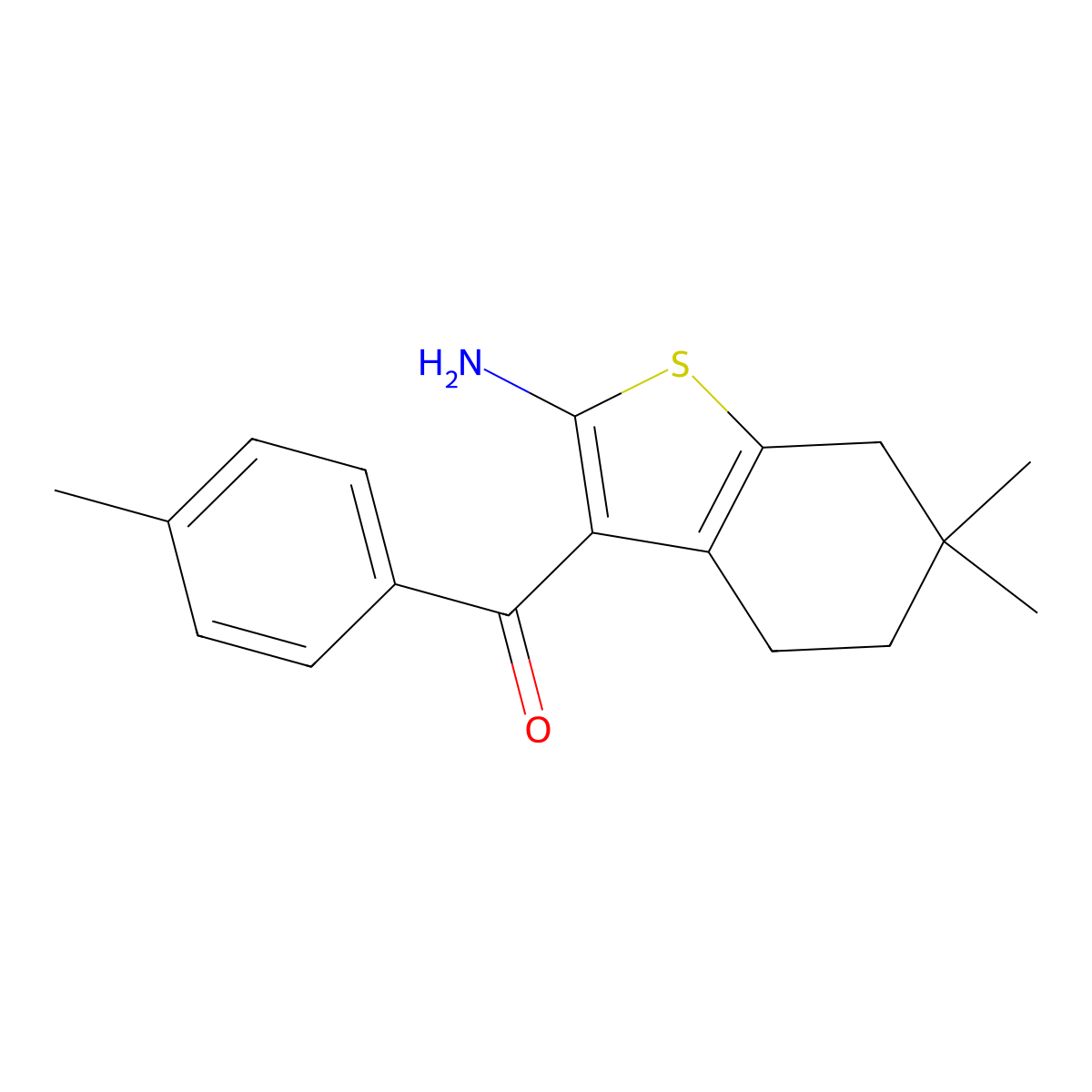 6,6-Dimethyl-3-(4-methylbenzoyl)-4,5,6,7-tetrahydro-1-benzothiophen-2-amine molecular structure, CAS 1461715-47-8
