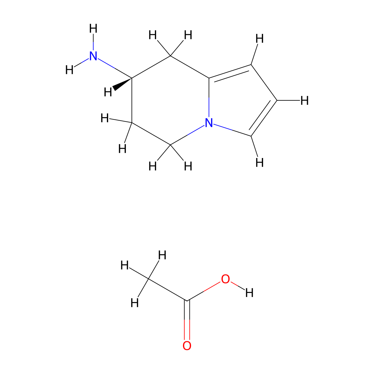 (7S)-5,6,7,8-Tetrahydroindolizin-7-amine, acetic acid molecular structure, CAS 1461733-26-5