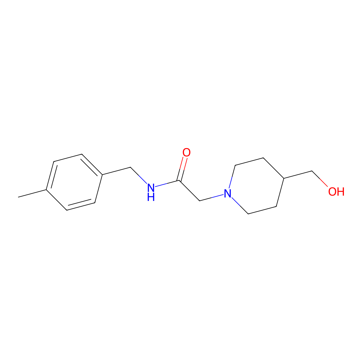 2-[4-(hydroxymethyl)piperidin-1-yl]-N-[(4-methylphenyl)methyl]acetamide molecular structure, CAS 1461762-39-9