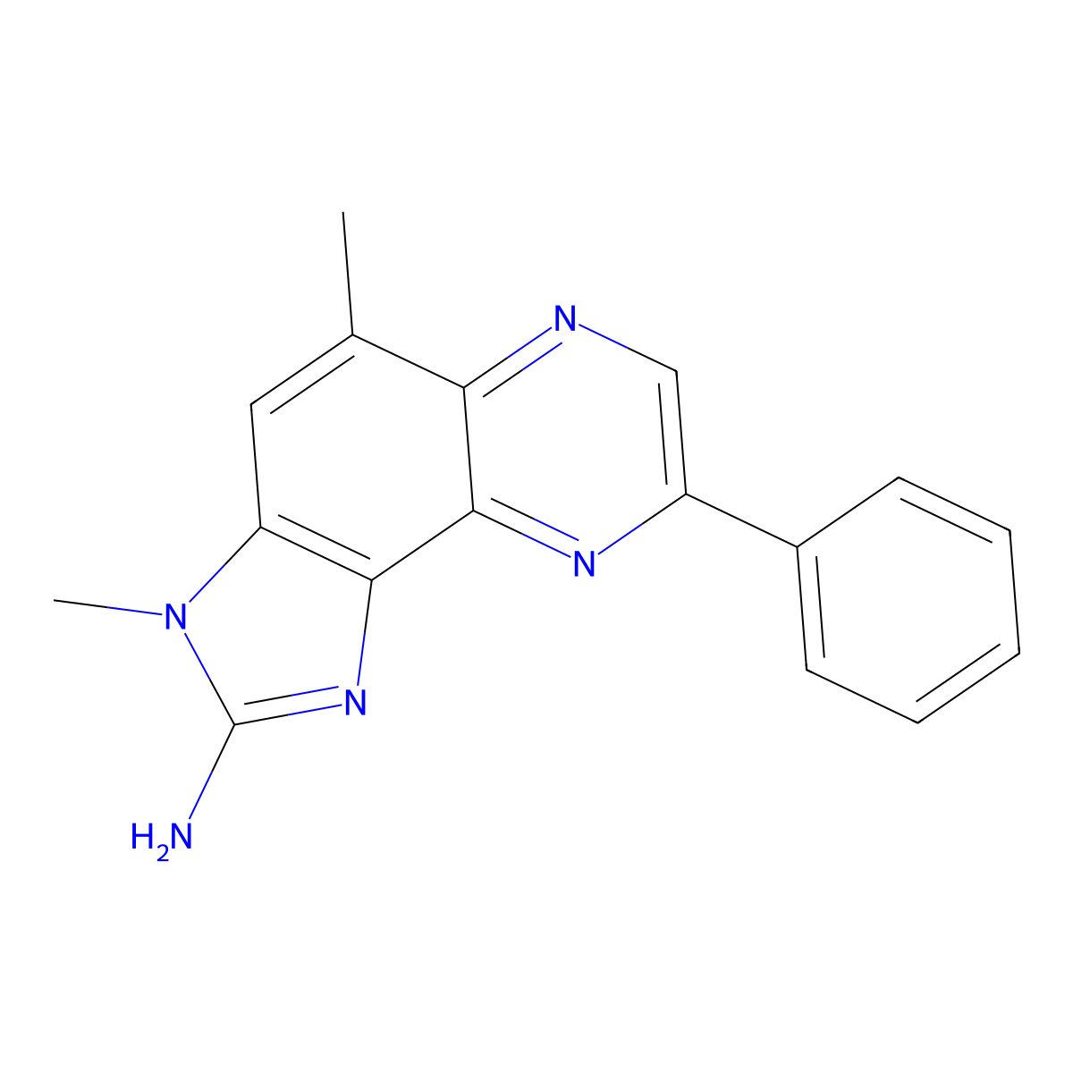 3H-Imidazo(4,5-f)quinoxalin-2-amine, 3,5-dimethyl-8-phenyl- molecular structure, CAS 146177-64-2