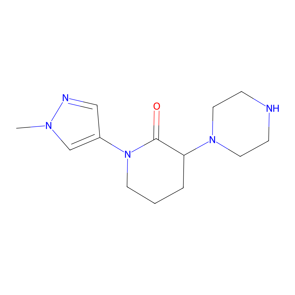 1-(1-Methyl-1H-pyrazol-4-yl)-3-(piperazin-1-yl)piperidin-2-one molecular structure, CAS 1461868-86-9