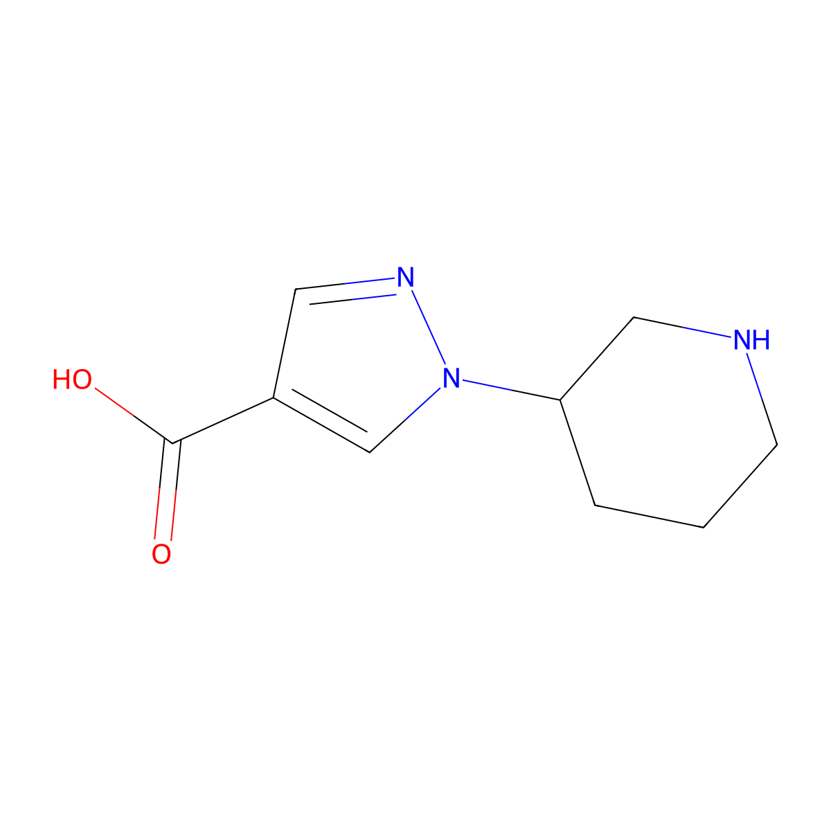 1-(Piperidin-3-yl)-1H-pyrazole-4-carboxylic acid molecular structure, CAS 1461868-96-1