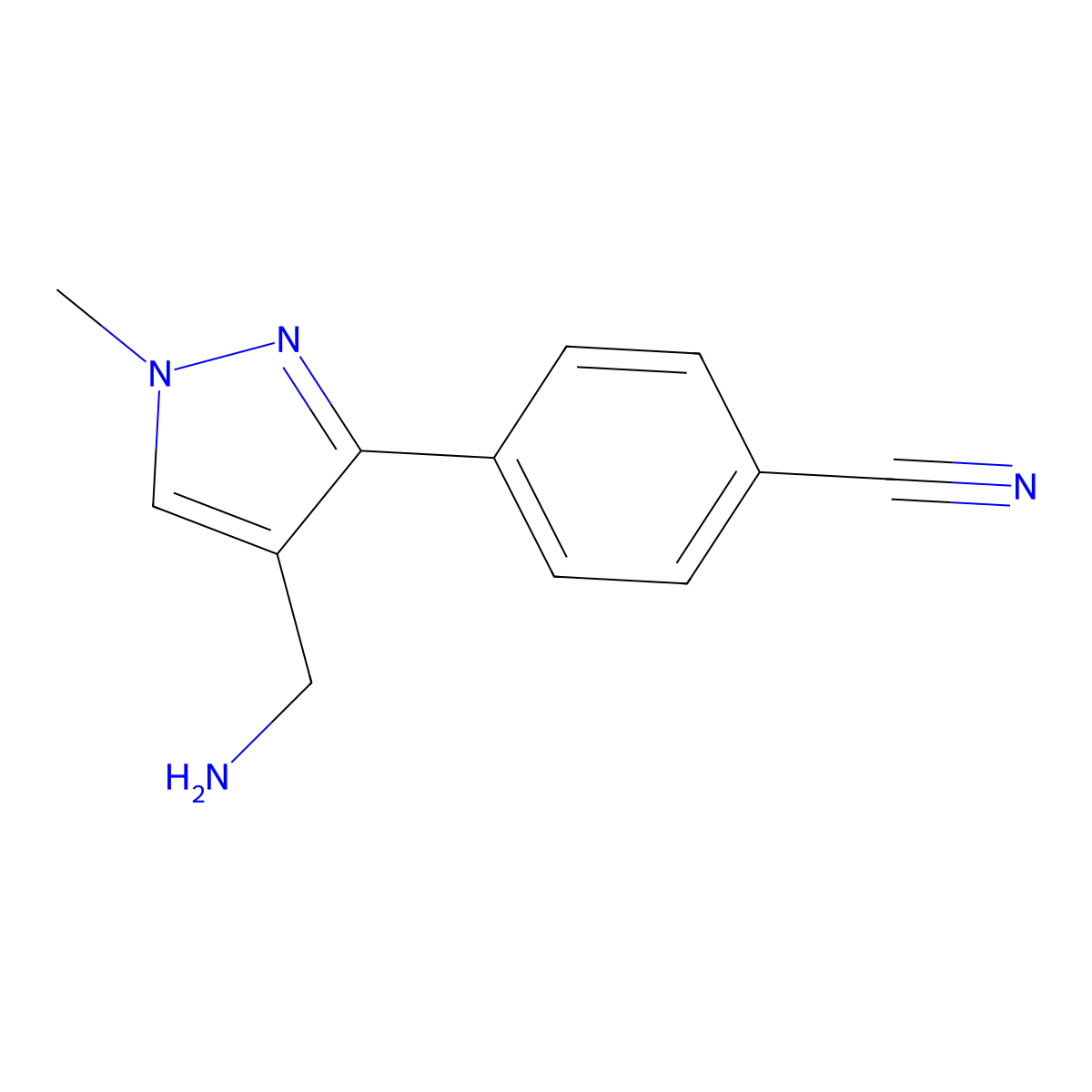 4-[4-(Aminomethyl)-1-methyl-1H-pyrazol-3-yl]benzonitrile molecular structure, CAS 1461869-01-1