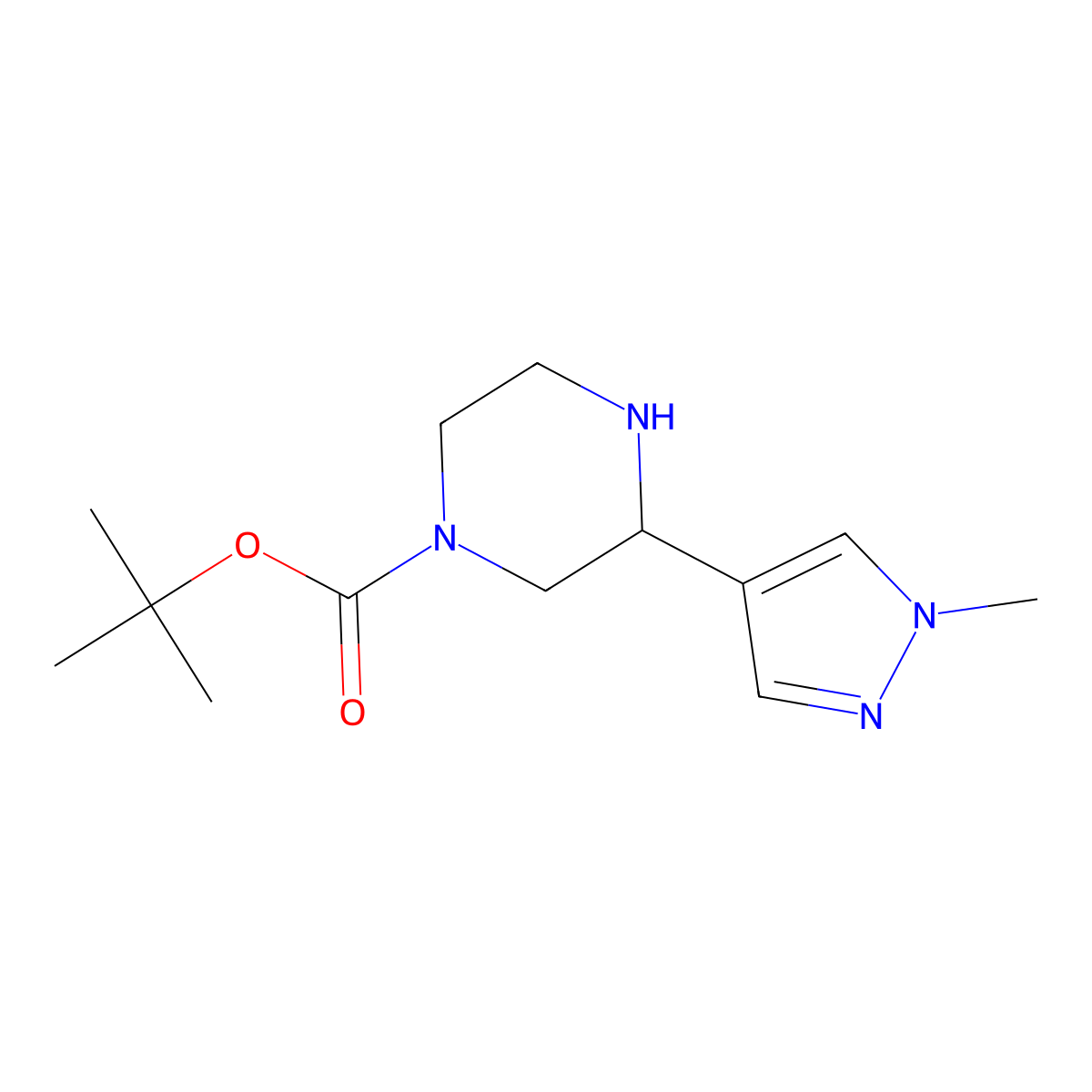 tert-butyl 3-(1-methyl-1H-pyrazol-4-yl)piperazine-1-carboxylate molecular structure, CAS 1461869-12-4