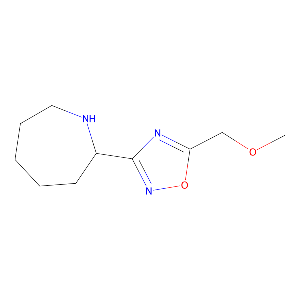 2-[5-(Methoxymethyl)-1,2,4-oxadiazol-3-yl]azepane molecular structure, CAS 1461869-32-8