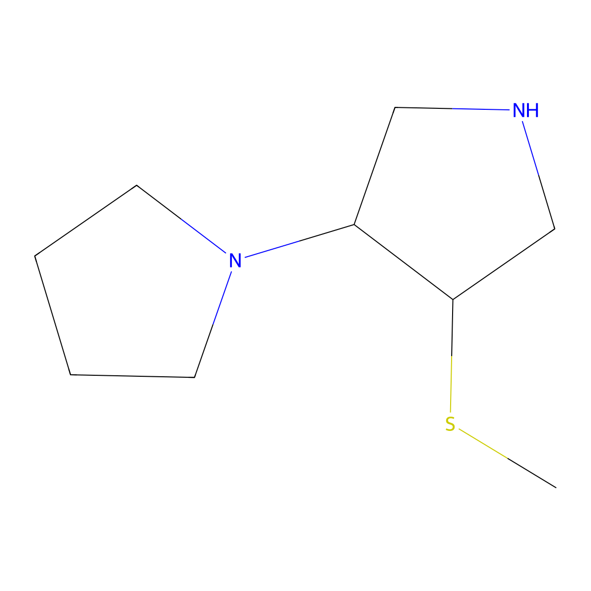 3-(Methylsulfanyl)-4-(pyrrolidin-1-yl)pyrrolidine molecular structure, CAS 1461869-38-4
