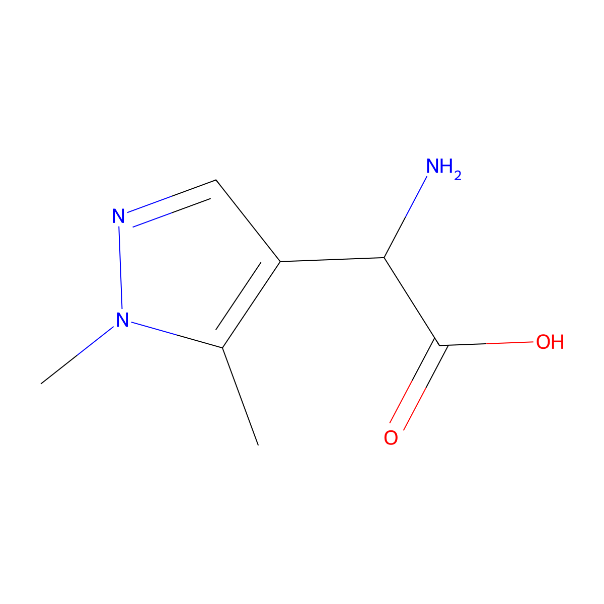 2-amino-2-(1,5-dimethyl-1H-pyrazol-4-yl)acetic acid molecular structure, CAS 1462273-20-6