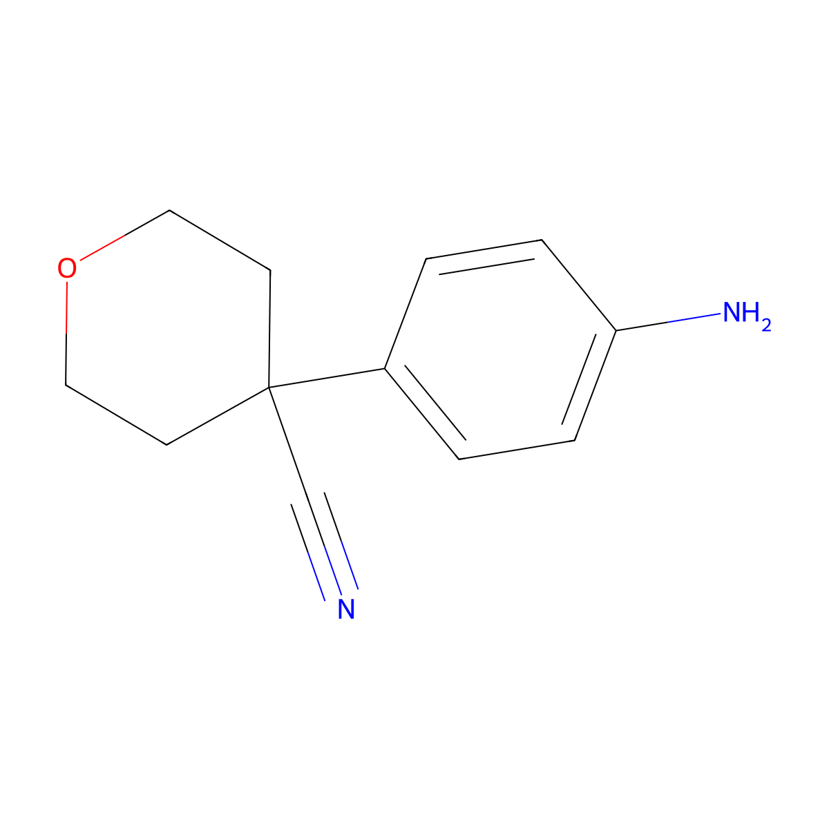 4-(4-aminophenyl)tetrahydro-2H-pyran-4-carbonitrile molecular structure, CAS 1462288-68-1