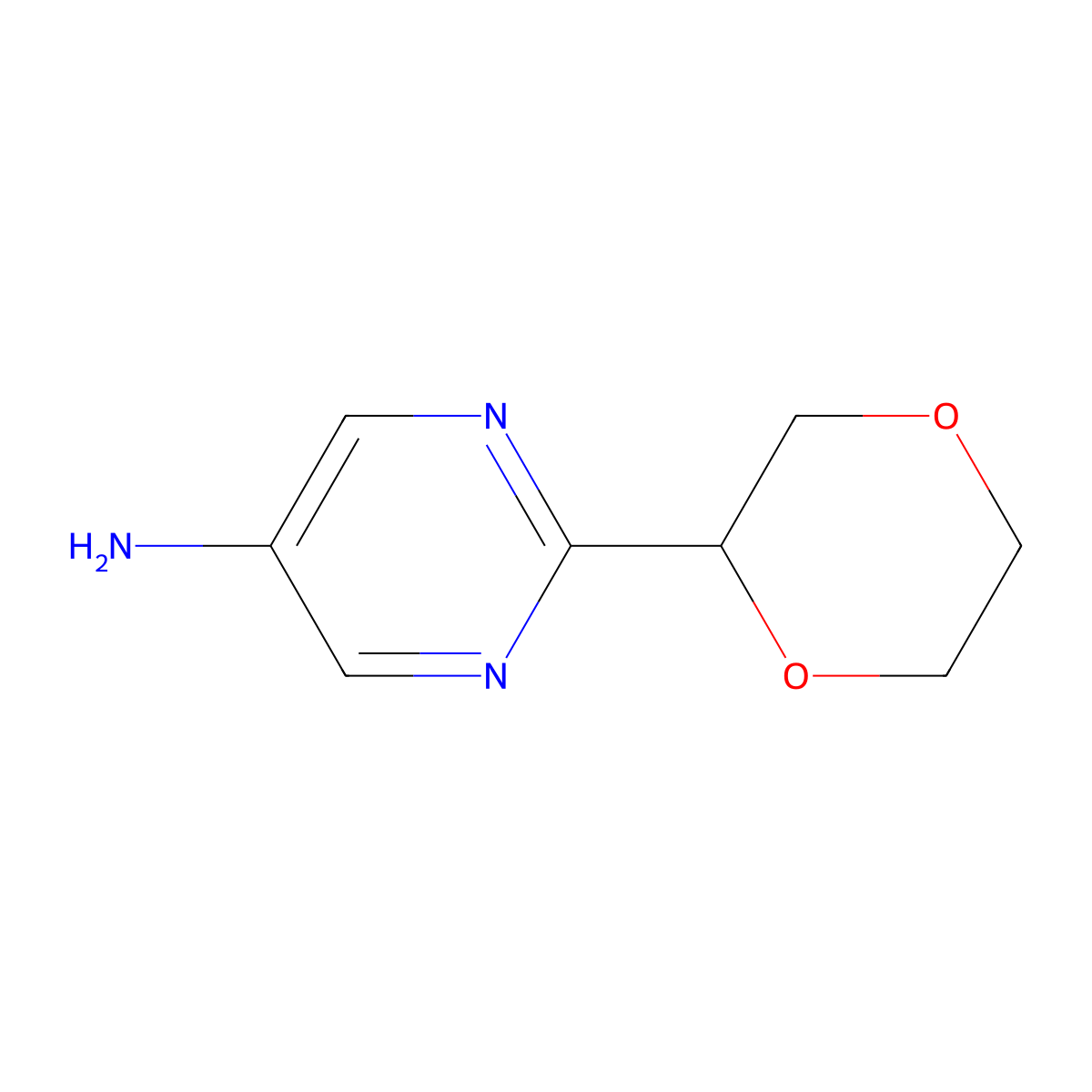 2-(1,4-Dioxan-2-yl)pyrimidin-5-amine molecular structure, CAS 1462295-75-5