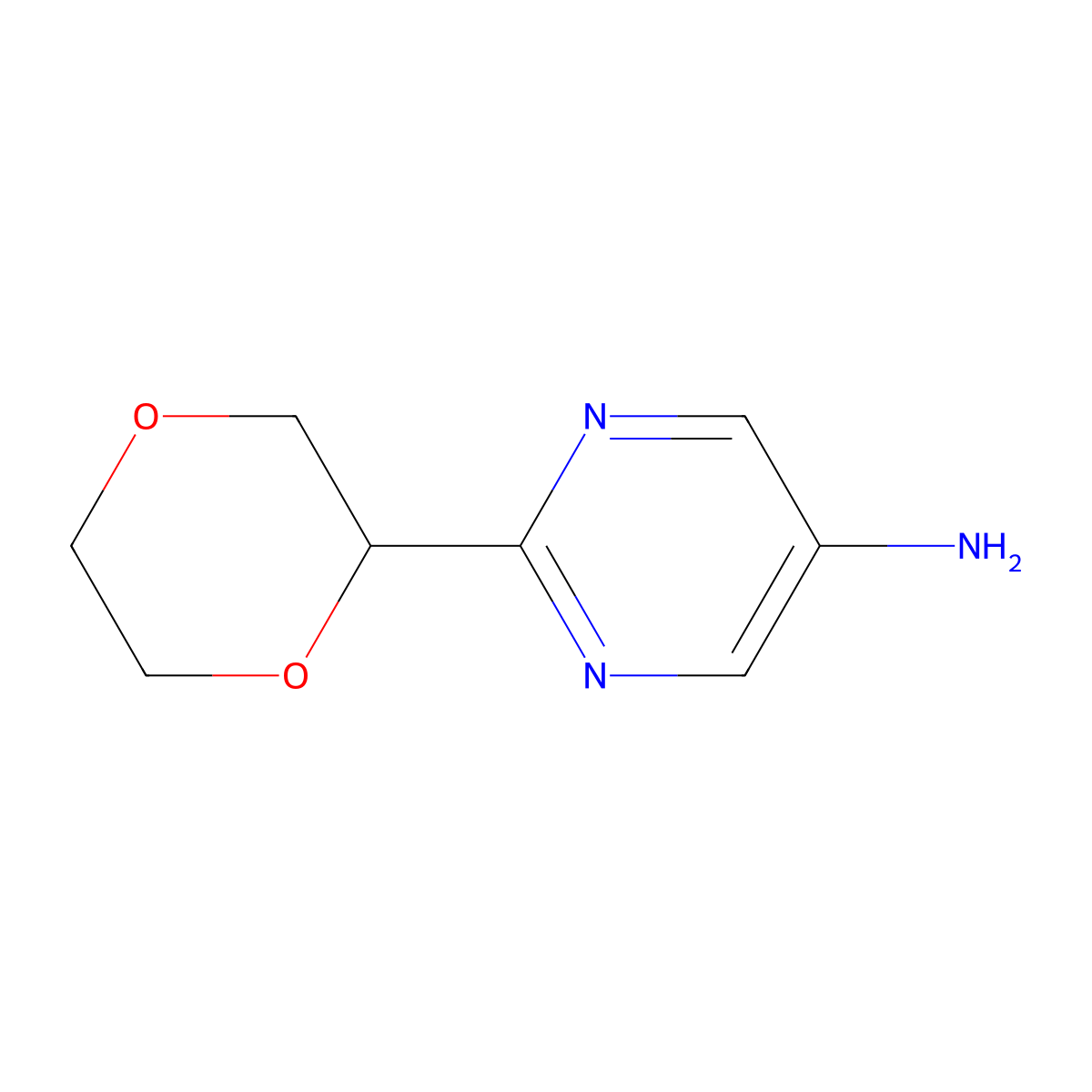 2-(1,4-Dioxan-2-yl)pyrimidin-5-amine molecular structure, CAS 1462295-75-5