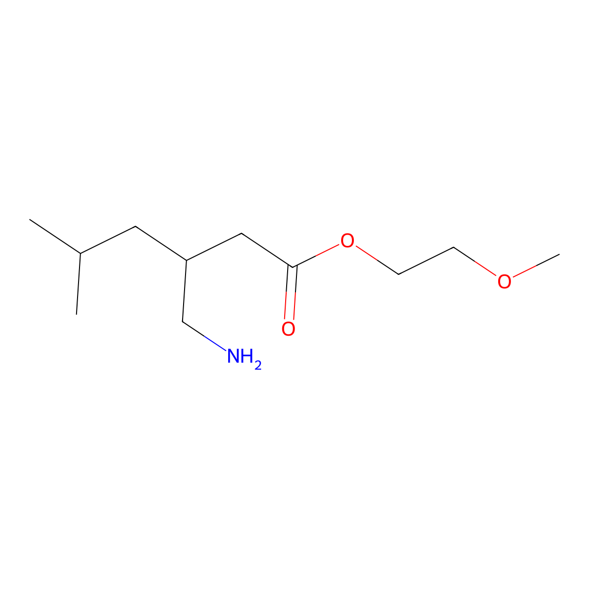 2-Methoxyethyl 3-(aminomethyl)-5-methylhexanoate molecular structure, CAS 1462296-67-8