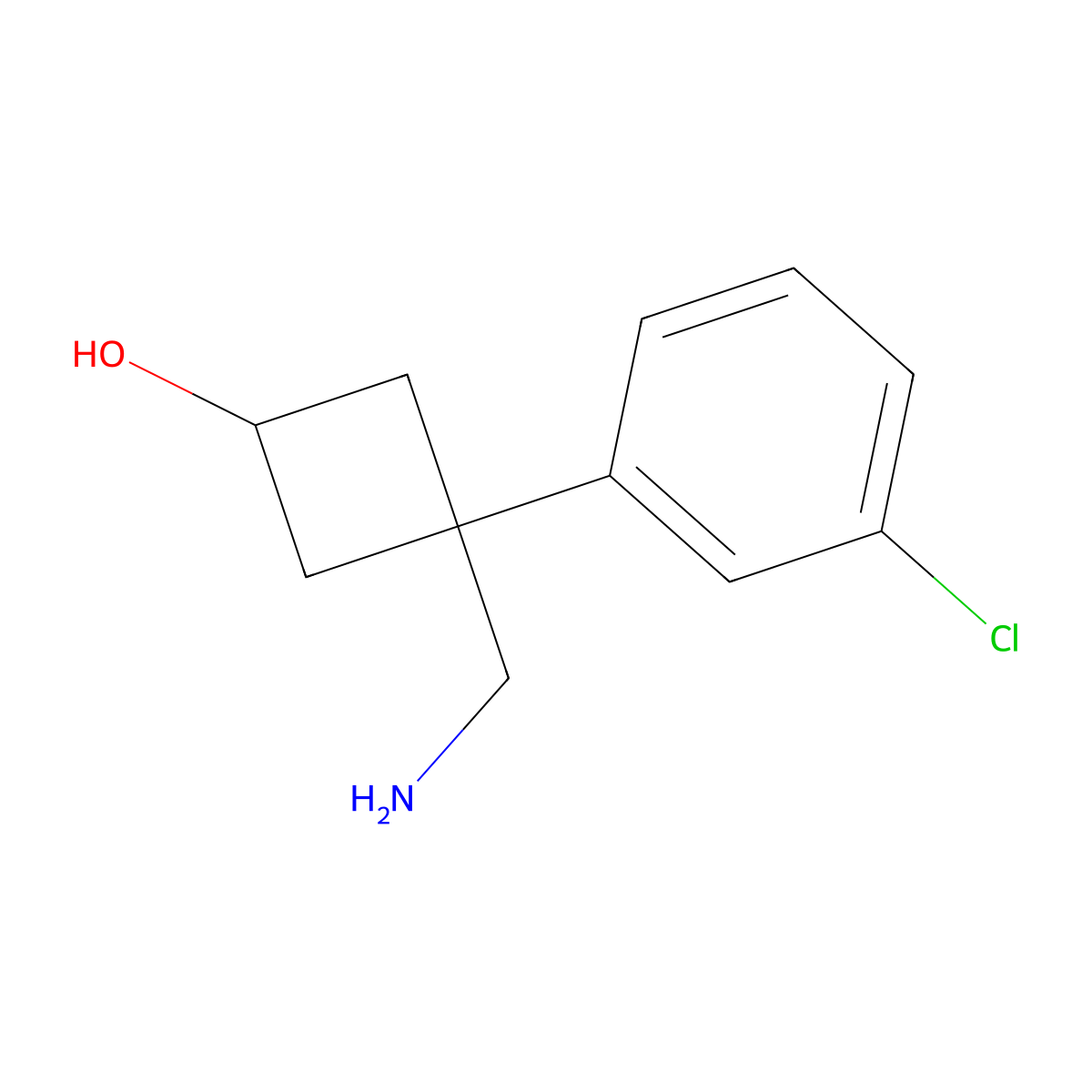 3-(Aminomethyl)-3-(3-chlorophenyl)cyclobutan-1-ol molecular structure, CAS 1462340-41-5