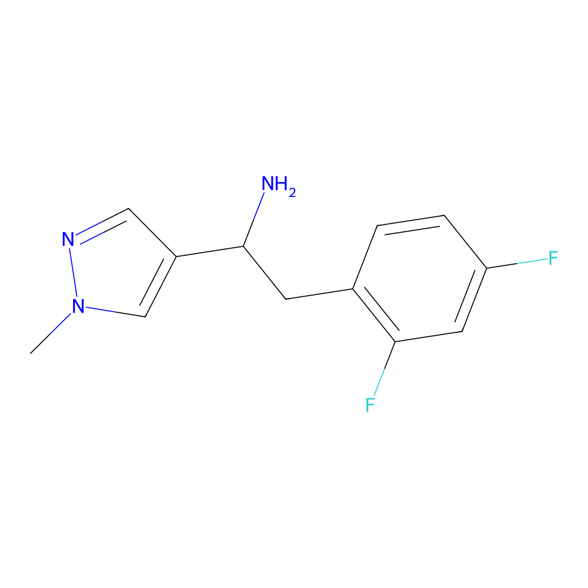 2-(2,4-difluorophenyl)-1-(1-methyl-1H-pyrazol-4-yl)ethan-1-amine molecular structure, CAS 1462345-69-2