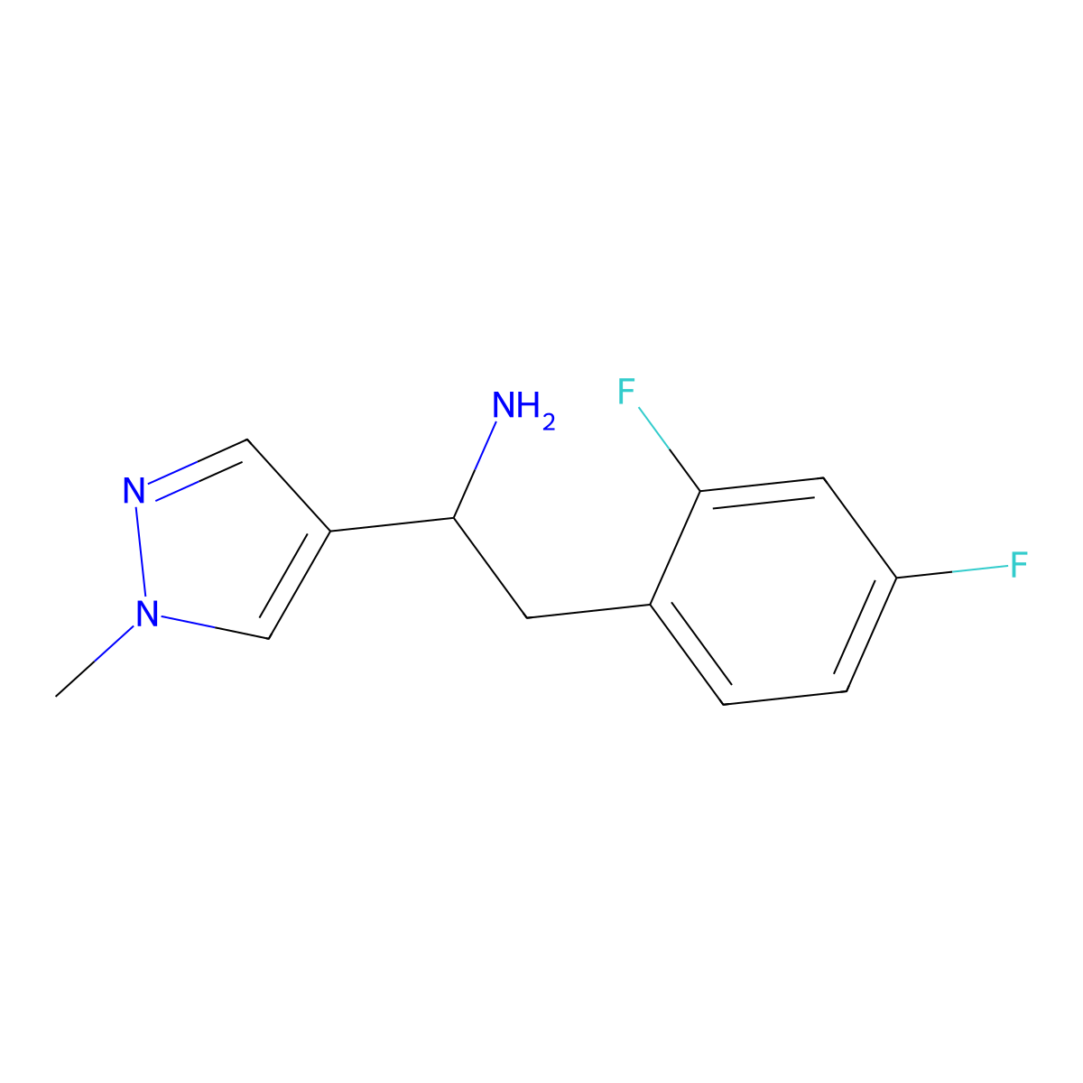 2-(2,4-difluorophenyl)-1-(1-methyl-1H-pyrazol-4-yl)ethan-1-amine molecular structure, CAS 1462345-69-2