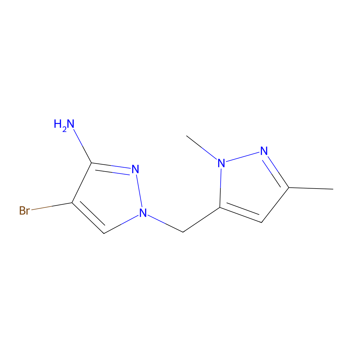 4-Bromo-1-((1,3-dimethyl-1h-pyrazol-5-yl)methyl)-1h-pyrazol-3-amine molecular structure, CAS 1462354-42-2