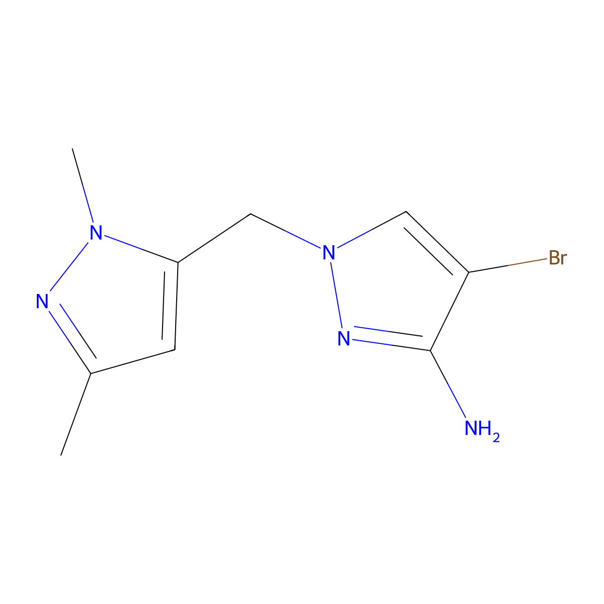 4-Bromo-1-((1,3-dimethyl-1h-pyrazol-5-yl)methyl)-1h-pyrazol-3-amine molecular structure, CAS 1462354-42-2