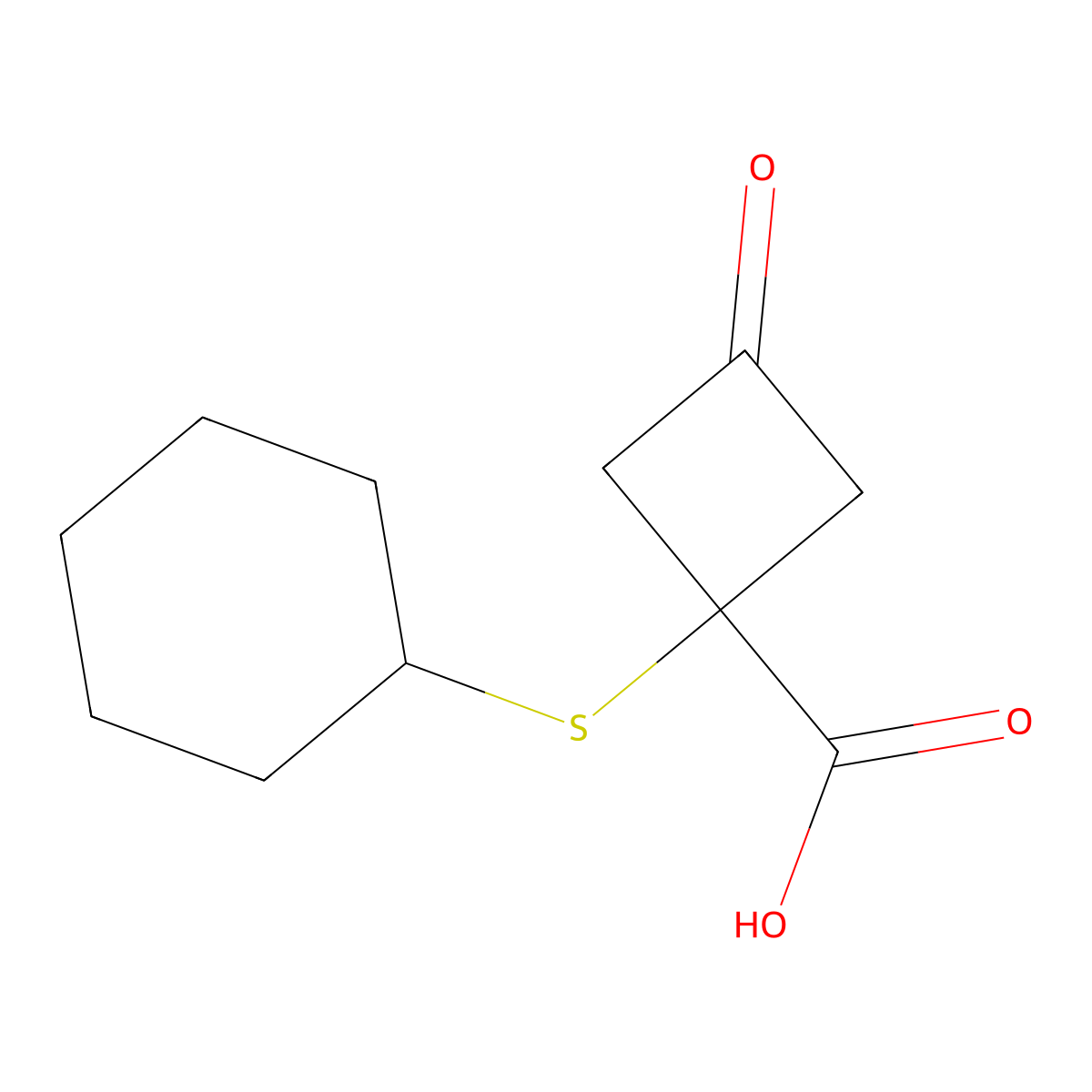 1-(Cyclohexylsulfanyl)-3-oxocyclobutane-1-carboxylic acid molecular structure, CAS 1462362-40-8