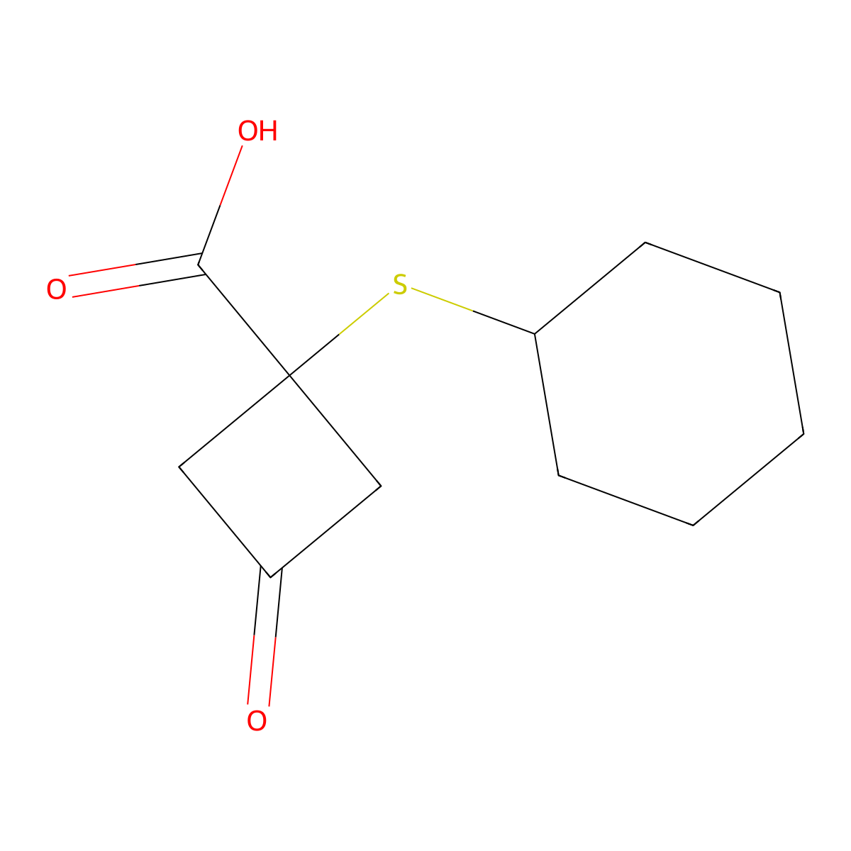 1-(Cyclohexylsulfanyl)-3-oxocyclobutane-1-carboxylic acid molecular structure, CAS 1462362-40-8