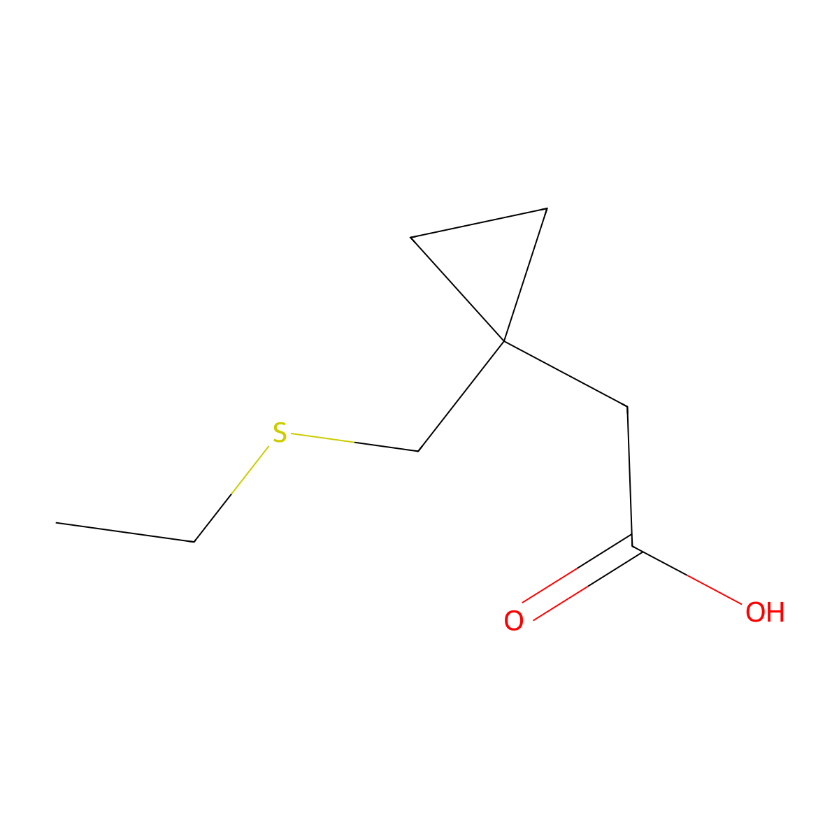 2-(1-((Ethylthio)methyl)cyclopropyl)acetic acid molecular structure, CAS 1462394-55-3