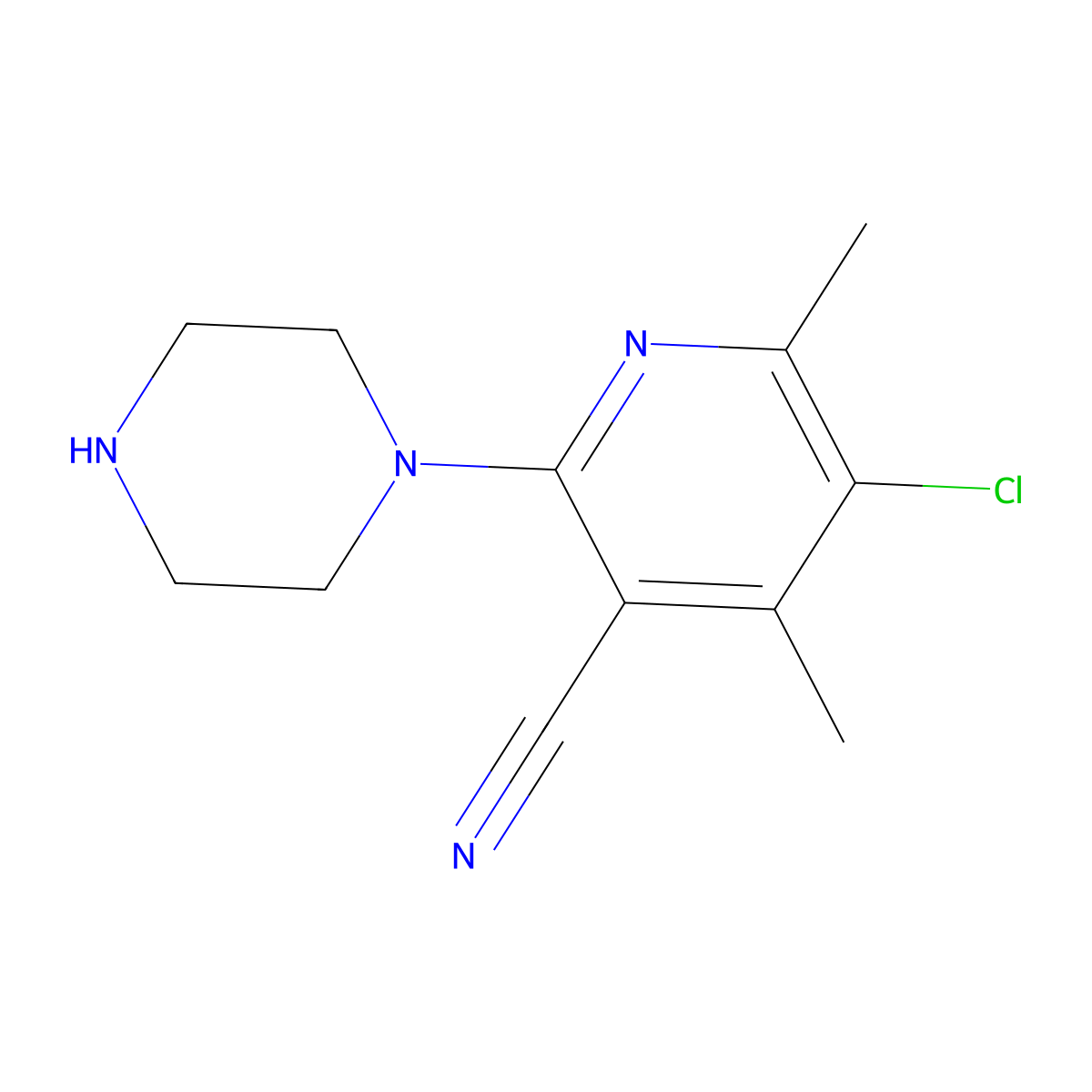 5-Chloro-4,6-dimethyl-2-(piperazin-1-yl)pyridine-3-carbonitrile molecular structure, CAS 1462849-59-7
