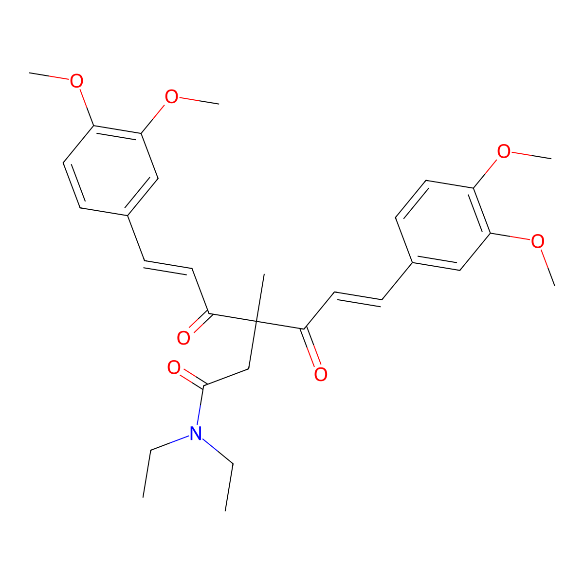 (E)-6-(3,4-dimethoxyphenyl)-3-[(E)-3-(3,4-dimethoxyphenyl)prop-2-enoyl]-N,N-diethyl-3-methyl-4-oxohex-5-enamide molecular structure, CAS 1462868-88-7