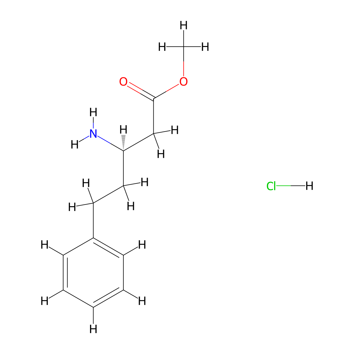 methyl (3R)-3-amino-5-phenylpentanoate hydrochloride molecular structure, CAS 146293-10-9