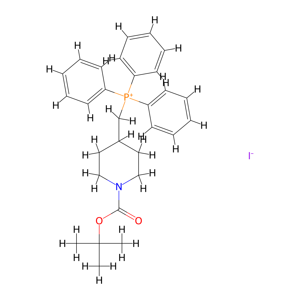 ((1-(tert-Butoxycarbonyl)piperidin-4-yl)methyl)triphenylphosphonium iodide molecular structure, CAS 146293-11-0