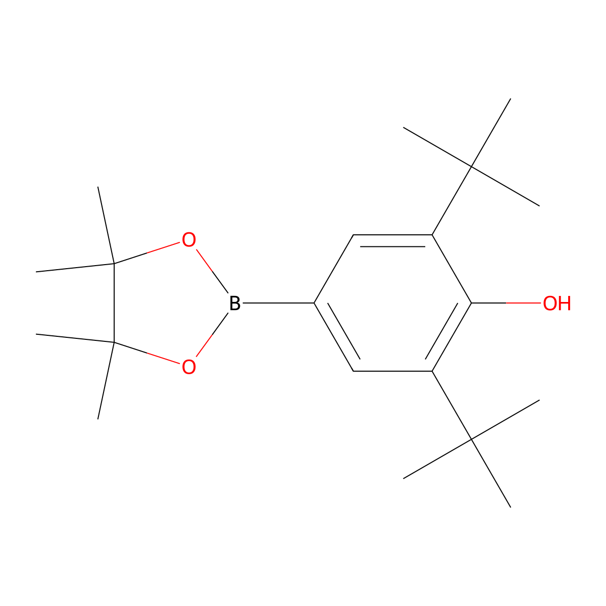 2,6-Di-tert-butyl-4-(4,4,5,5-tetramethyl-1,3,2-dioxaborolan-2-yl)phenol molecular structure, CAS 1462945-62-5