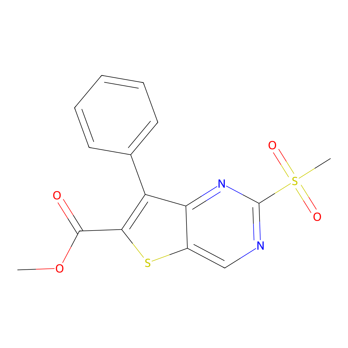 Methyl 2-(methylsulfonyl)-7-phenylthieno[3,2-d]pyrimidine-6-carboxylate molecular structure, CAS 1462949-87-6