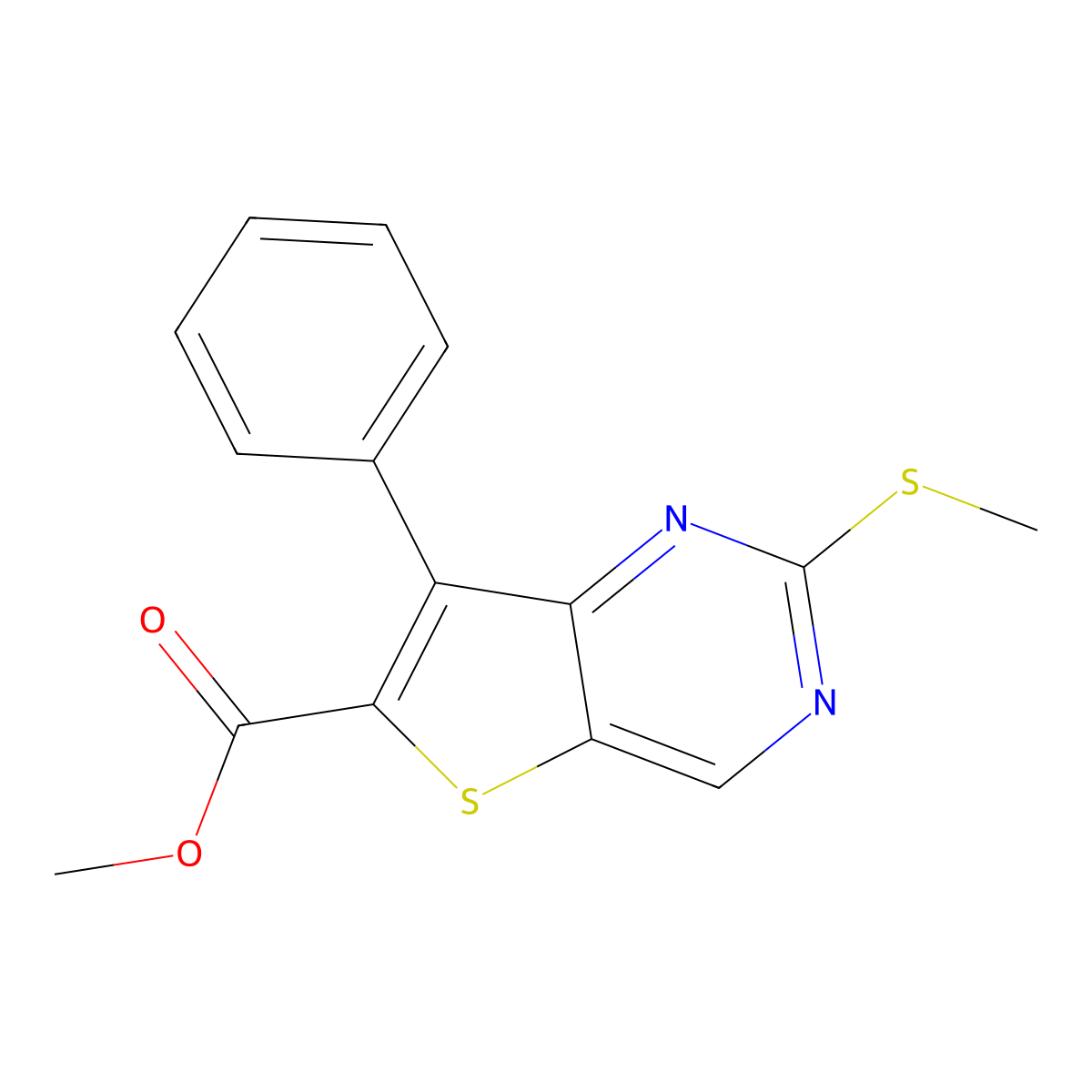 Methyl 2-(methylsulfanyl)-7-phenylthieno[3,2-d]pyrimidine-6-carboxylate molecular structure, CAS 1462949-88-7