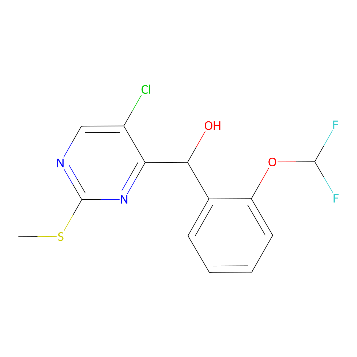 (5-Chloro-2-(methylthio)pyrimidin-4-YL)(2-(difluoromethoxy)phenyl)methanol molecular structure, CAS 1462949-89-8