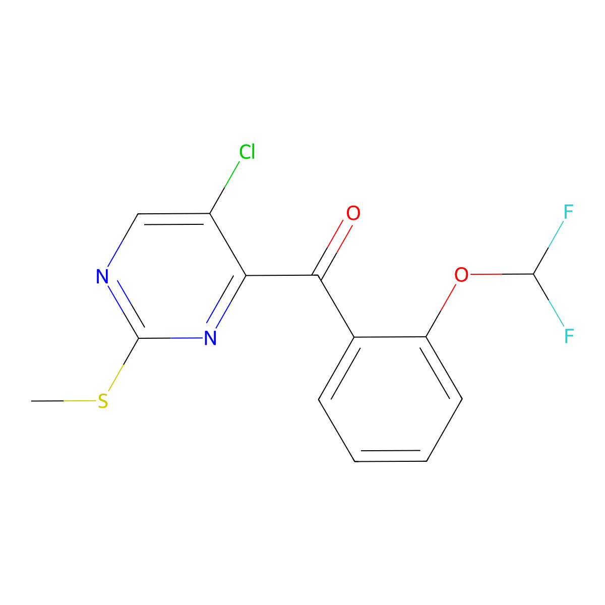 (5-Chloro-2-(methylthio)pyrimidin-4-YL)(2-(difluoromethoxy)phenyl)methanone molecular structure, CAS 1462949-90-1